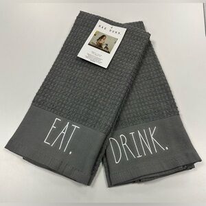 NWT Rae Dunn Dark Gray Kitchen Towels Set (Eat / Drink)